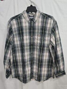Carhartt Men's 2XL Green Plaid Button Down Shirt Relaxed Fit w/ Chest Pockets